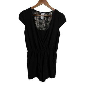 Joe B Womens Juniors Black Cap Sleeve Crochet Back Pockets Shorts Romper Small
